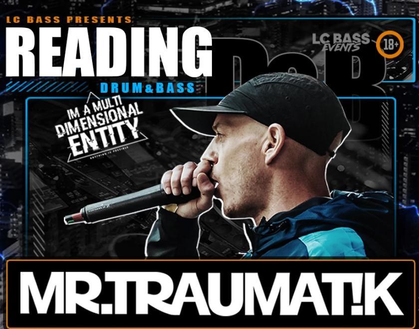 Poster with photo of Mr Traumatik wearing a baseball cap and singing into a microphone