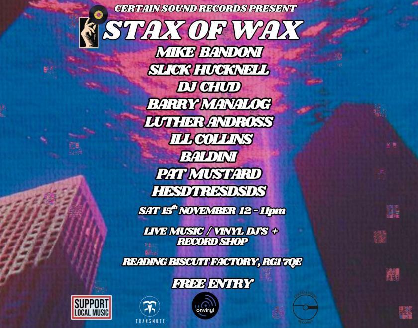 Stax of Wax poster with list of DJ names