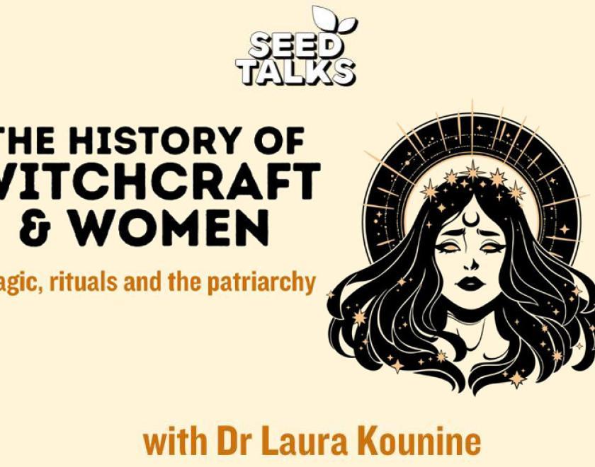 The History of Witchcraft and Women poster with artwork of a witch