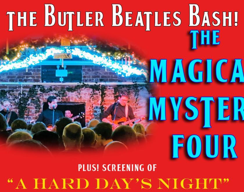 Poster with an image of a Beatles Tribute Band on stage