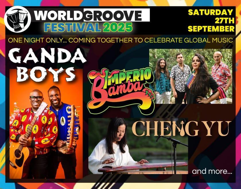 World Groove Festival 2025 poster featuring images and logos of the acts performing