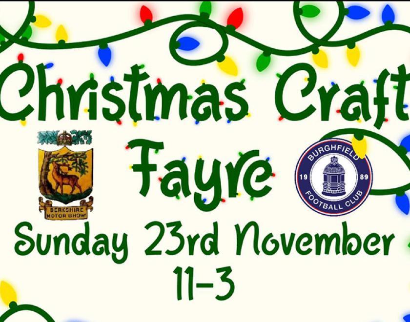 Christmas Craft Fayre logo surrounded by images of Christmas fairy lights